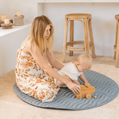 Linen Play Mat with Waterproof Backing - French Sage