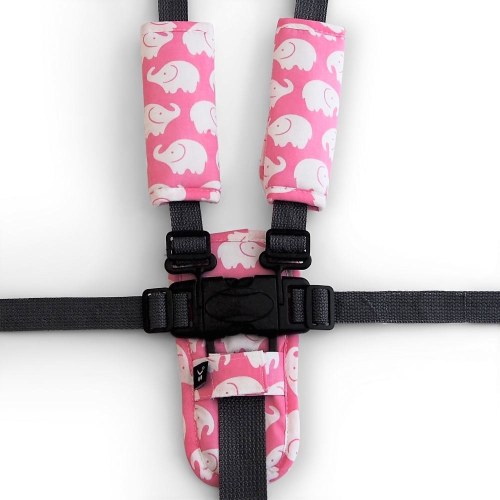 3 Piece Harness Cover Set - Pink Elephants - Outlook Baby