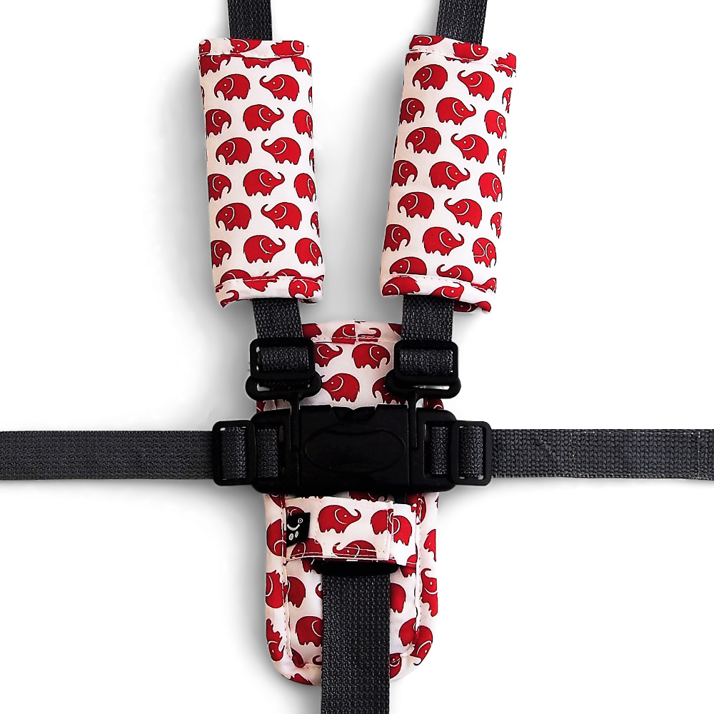 3 Piece Harness Cover Set Red Elephants Outlook Baby