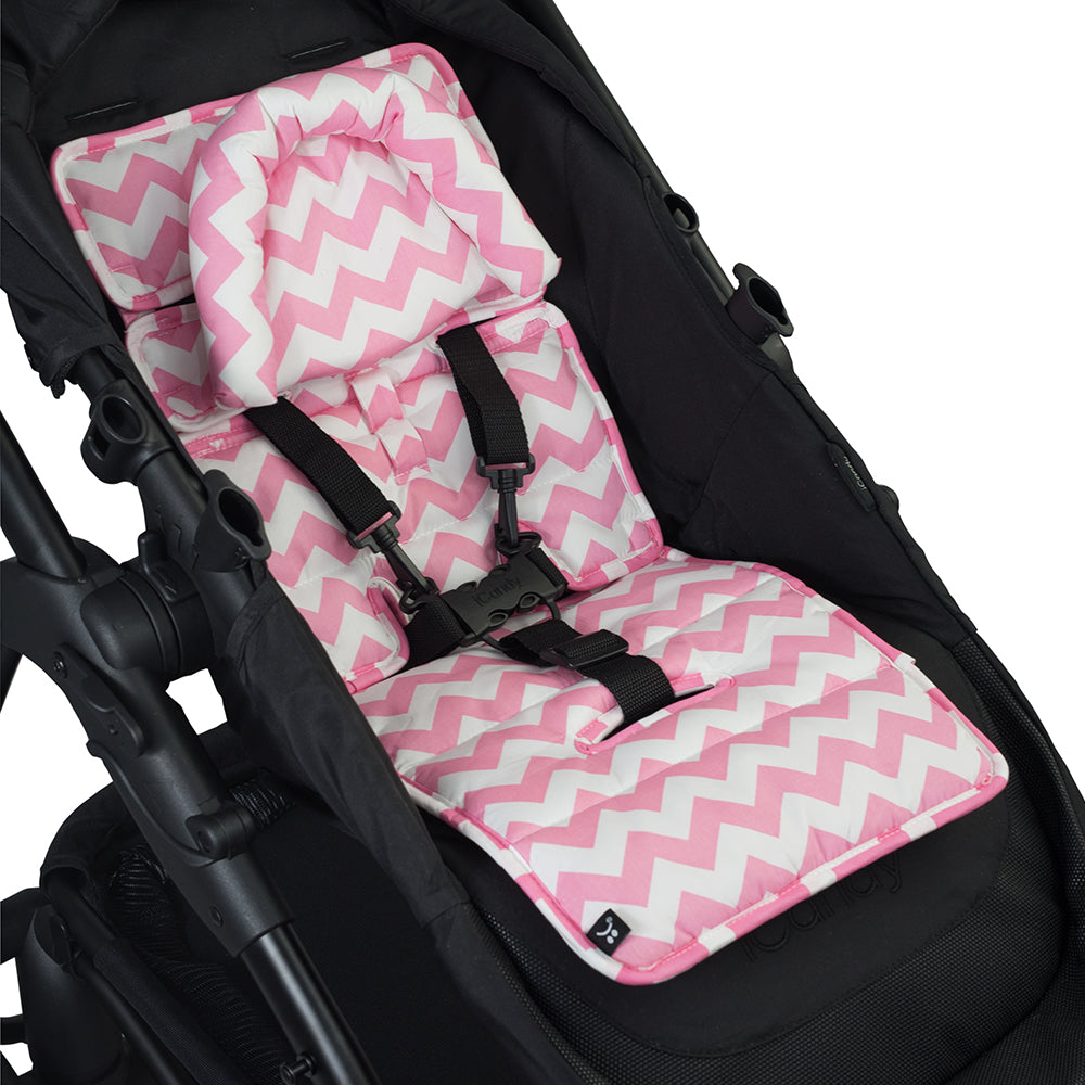 Pram Liner with built in head support Pink Chevron Outlook Baby