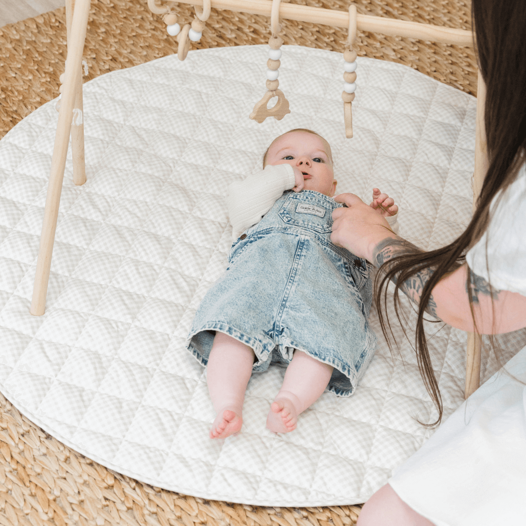 Baby Play Mat Quilted (Waterproof Backing) - Wheat Gingham