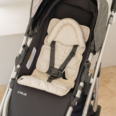 Mini Pram Liner with adjustable head support - Wheat Gingham