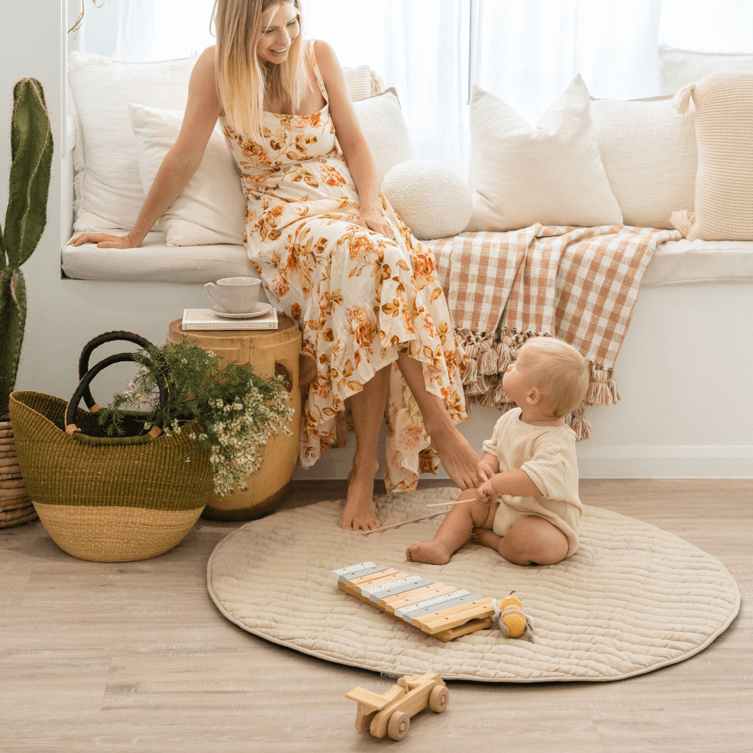 Linen Play Mat with Waterproof Backing - French Wheat