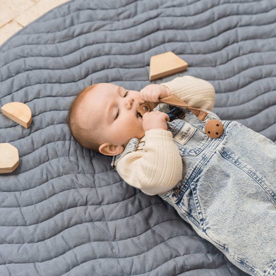 Linen Play Mat with Waterproof Backing - French Blue