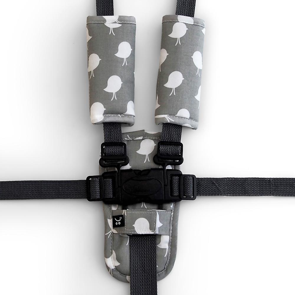 4 Piece Pram Liner Set - Grey Birds - Outlook Baby