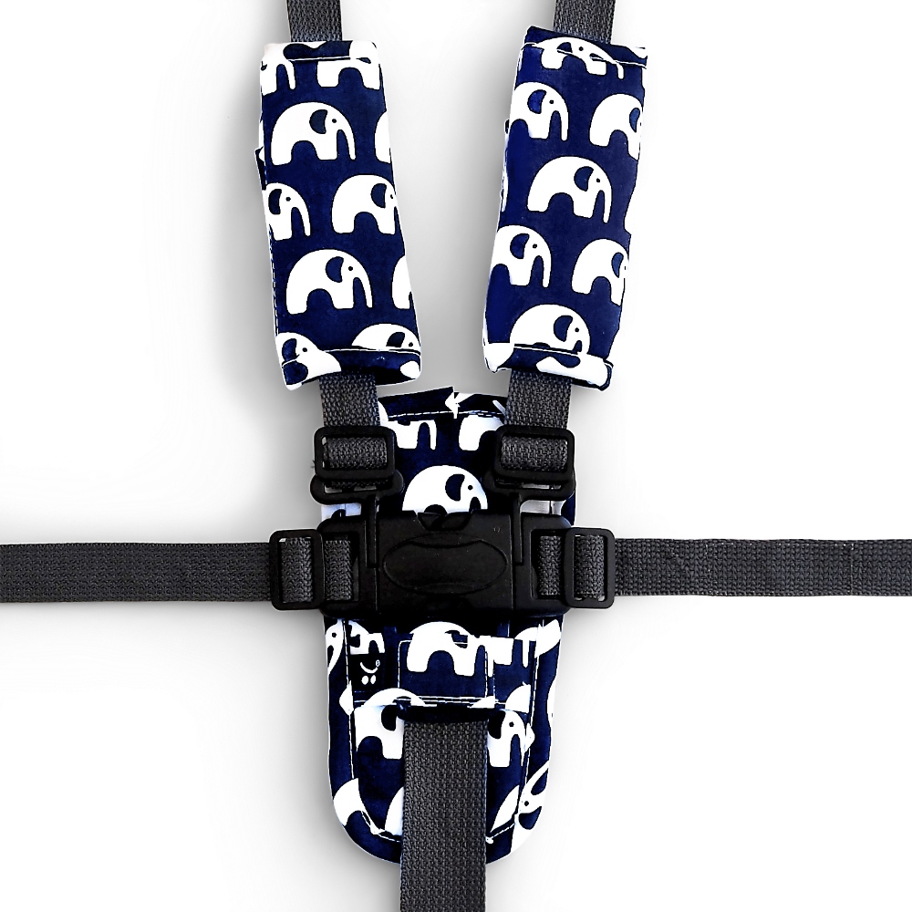 3 Piece Harness Cover Set - Navy Elephants - Outlook Baby