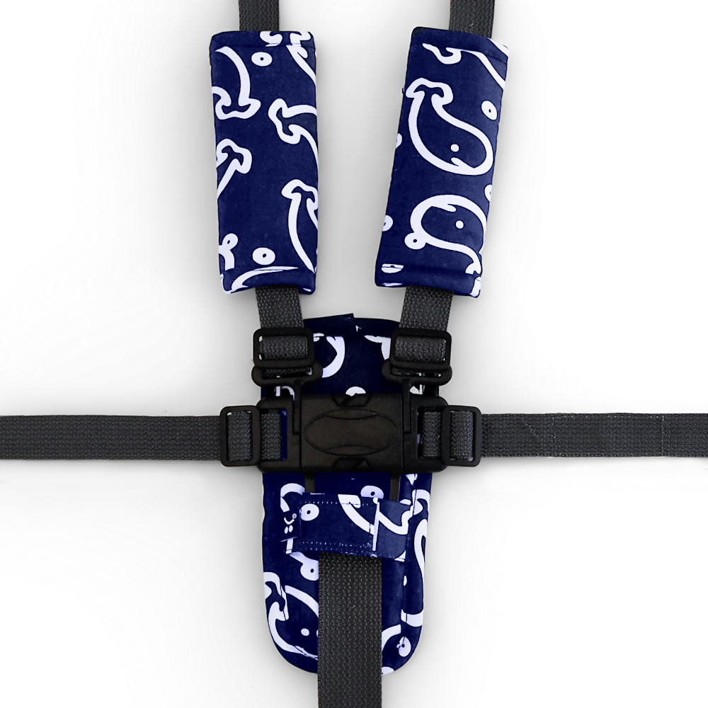 3 Piece Harness Cover Set - Navy Whales - Outlook Baby