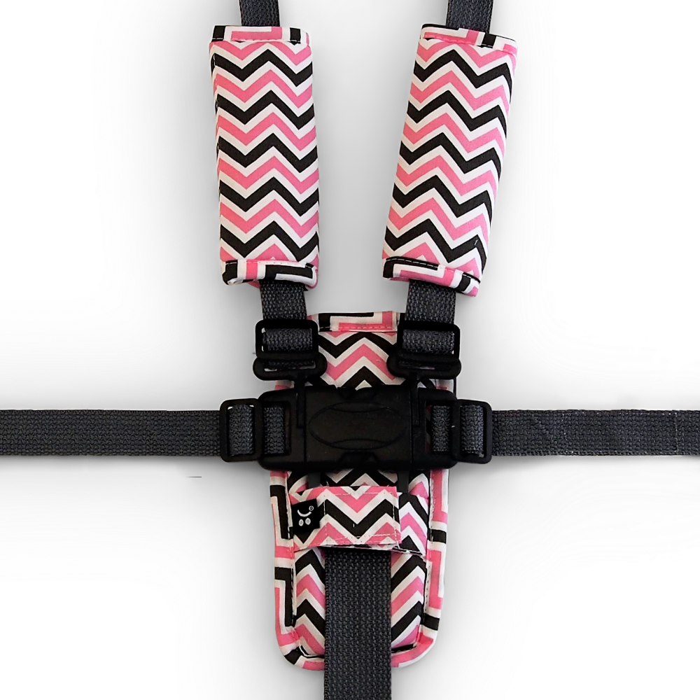3 Piece Harness Cover Set - Pink/Charcoal Chevron - Outlook Baby