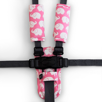 3 Piece Harness Cover Set - Pink Elephants - Outlook Baby