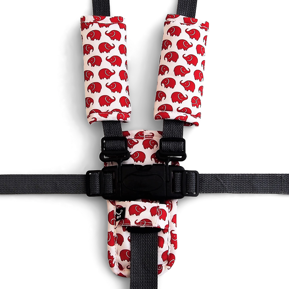3 Piece Harness Cover Set - Red Elephants - Outlook Baby