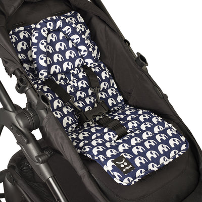 Pram Liner with built in head support - Navy Elephants - Outlook Baby