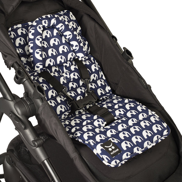 Mini Pram Liner with adjustable head support Navy Elephants