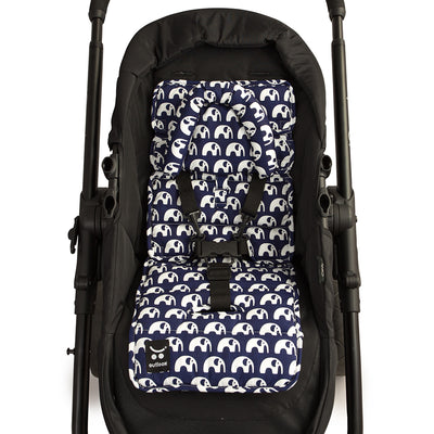 Pram Liner with built in head support - Navy Elephants - Outlook Baby
