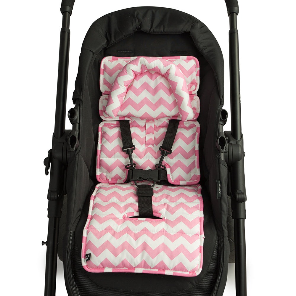 Pram Liner with built in head support - Pink Chevron - Outlook Baby