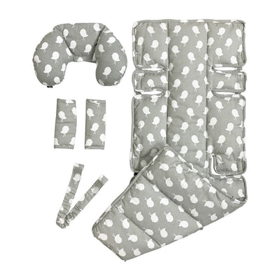 4 Piece Pram Liner Set - Grey Birds - Outlook Baby