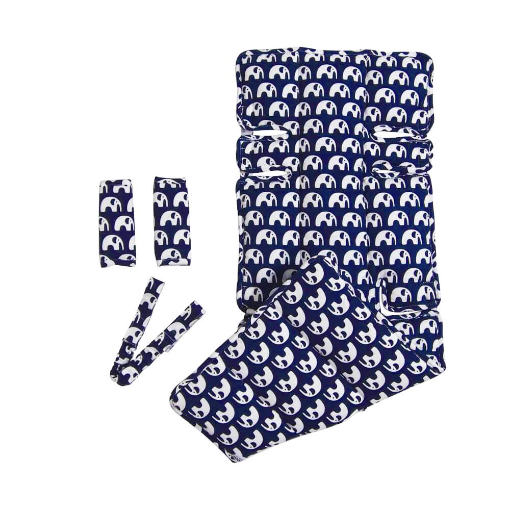 3 Piece Pram Liner Set - Navy Elephant