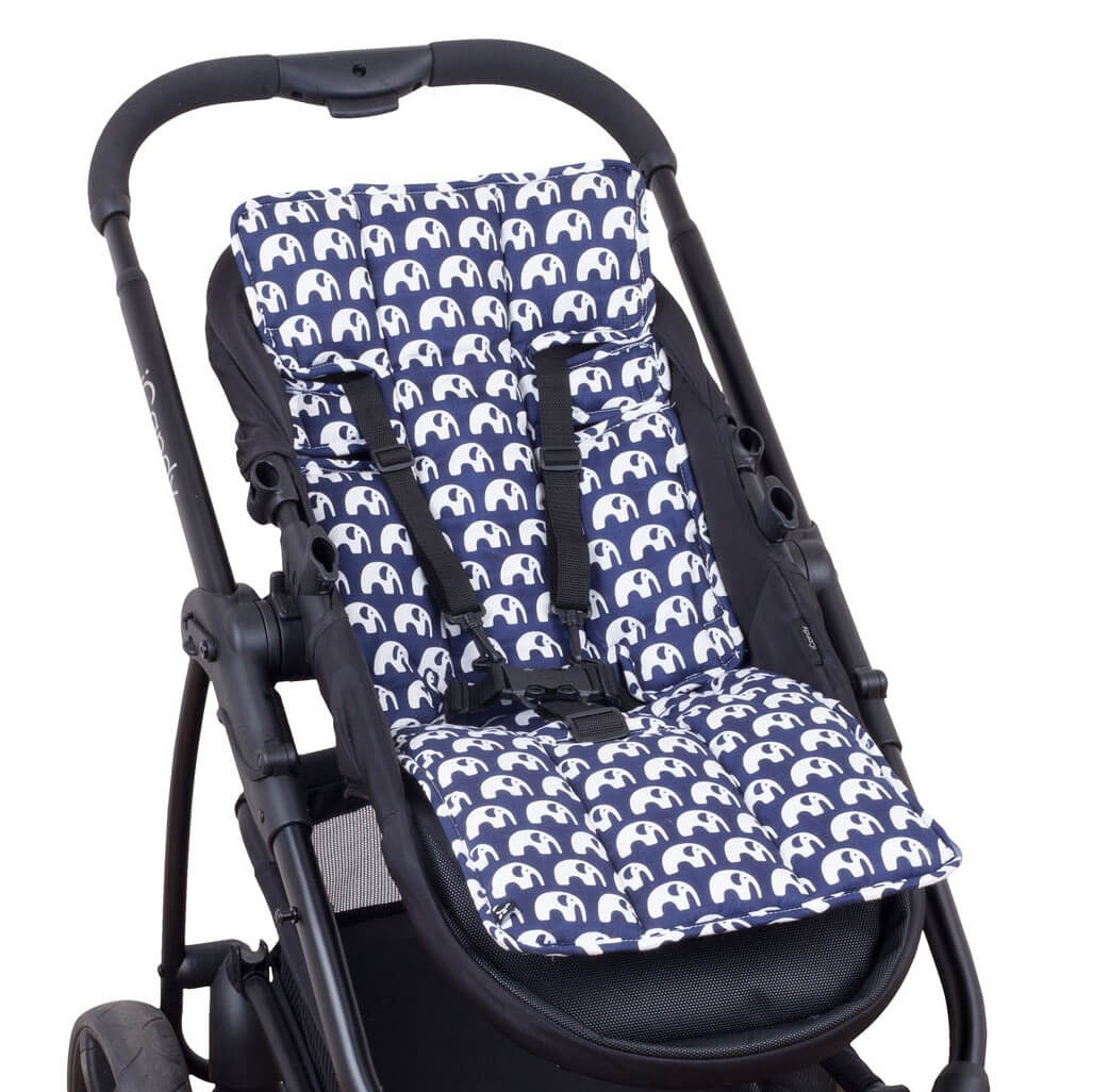 4 Piece Pram Liner Set - Navy Elephant - Outlook Baby