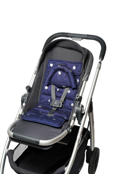 Mini Pram Liner with adjustable head support - Navy with Silver Spots