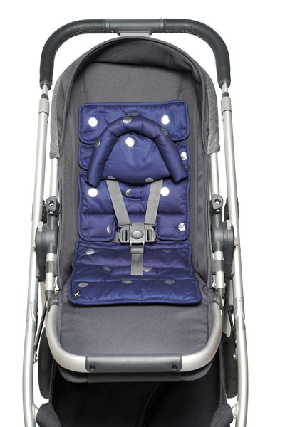 Mini Pram Liner with adjustable head support - Navy with Silver Spots