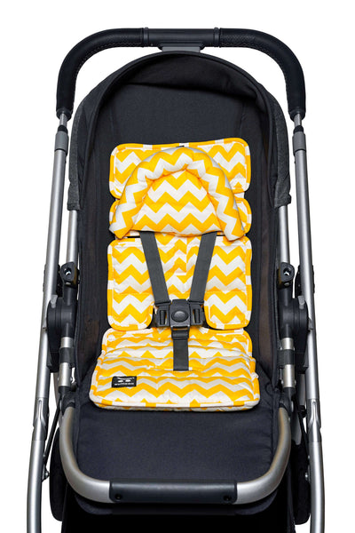 Mini Pram Liner with adjustable head support - Yellow Chevron