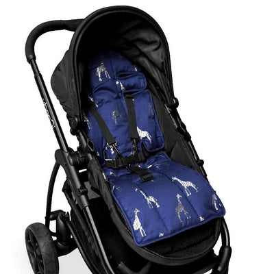 Foil Print Pram Liner - Navy/ Silver Giraffes/Spots - Outlook Baby