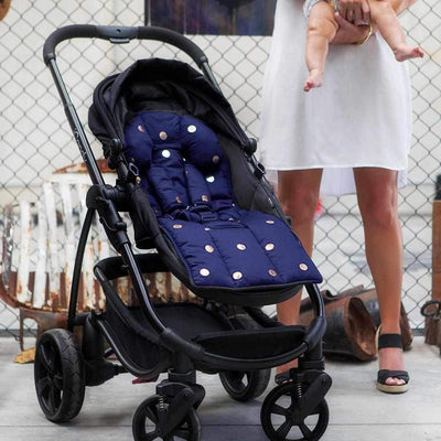 Foil Print Pram Liner - Navy/ Silver Giraffes/Spots - Outlook Baby