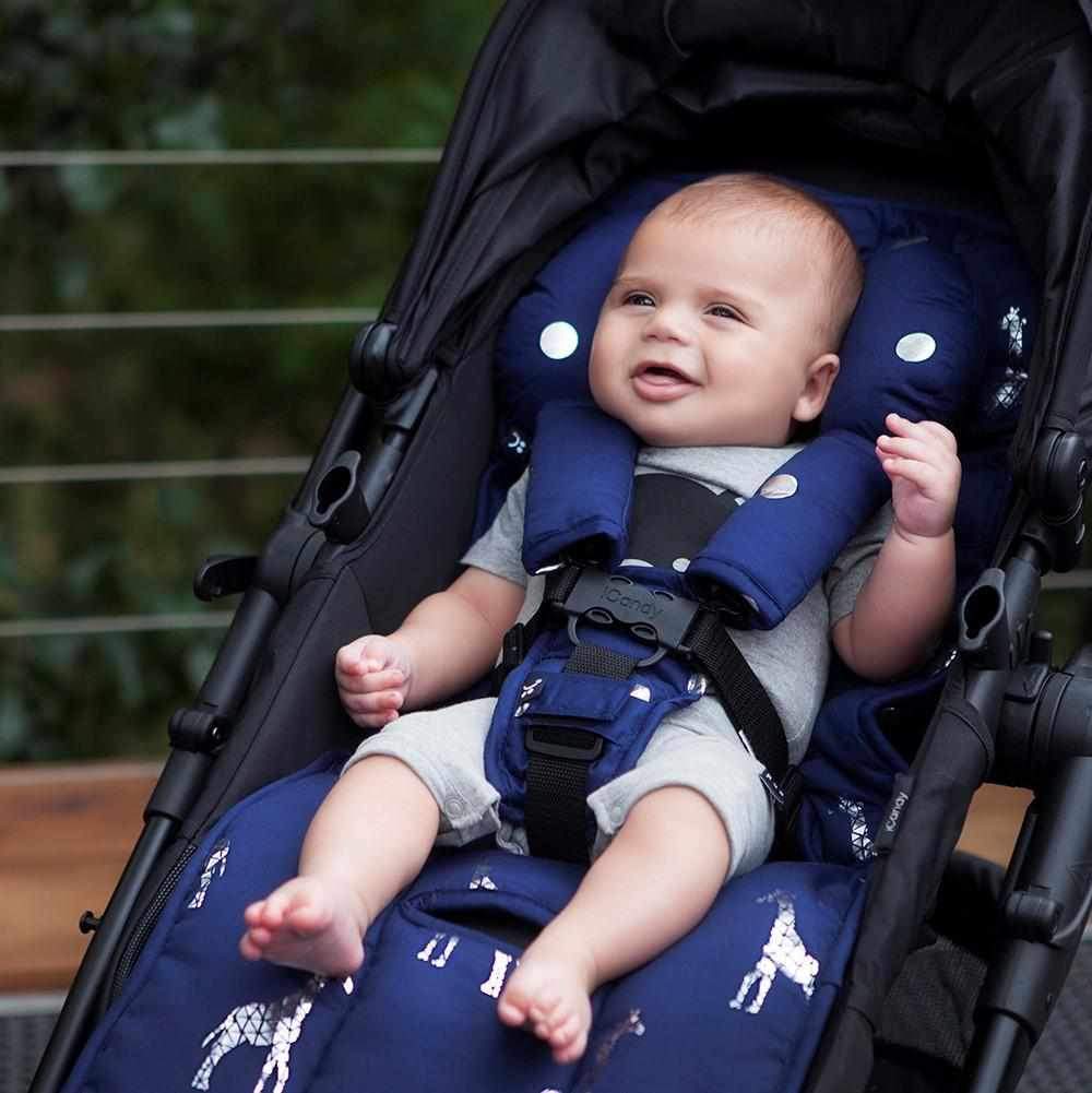Foil Print Pram Liner - Navy/ Silver Giraffes/Spots - Outlook Baby