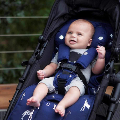 Foil Print Pram Liner - Navy/ Silver Giraffes/Spots - Outlook Baby